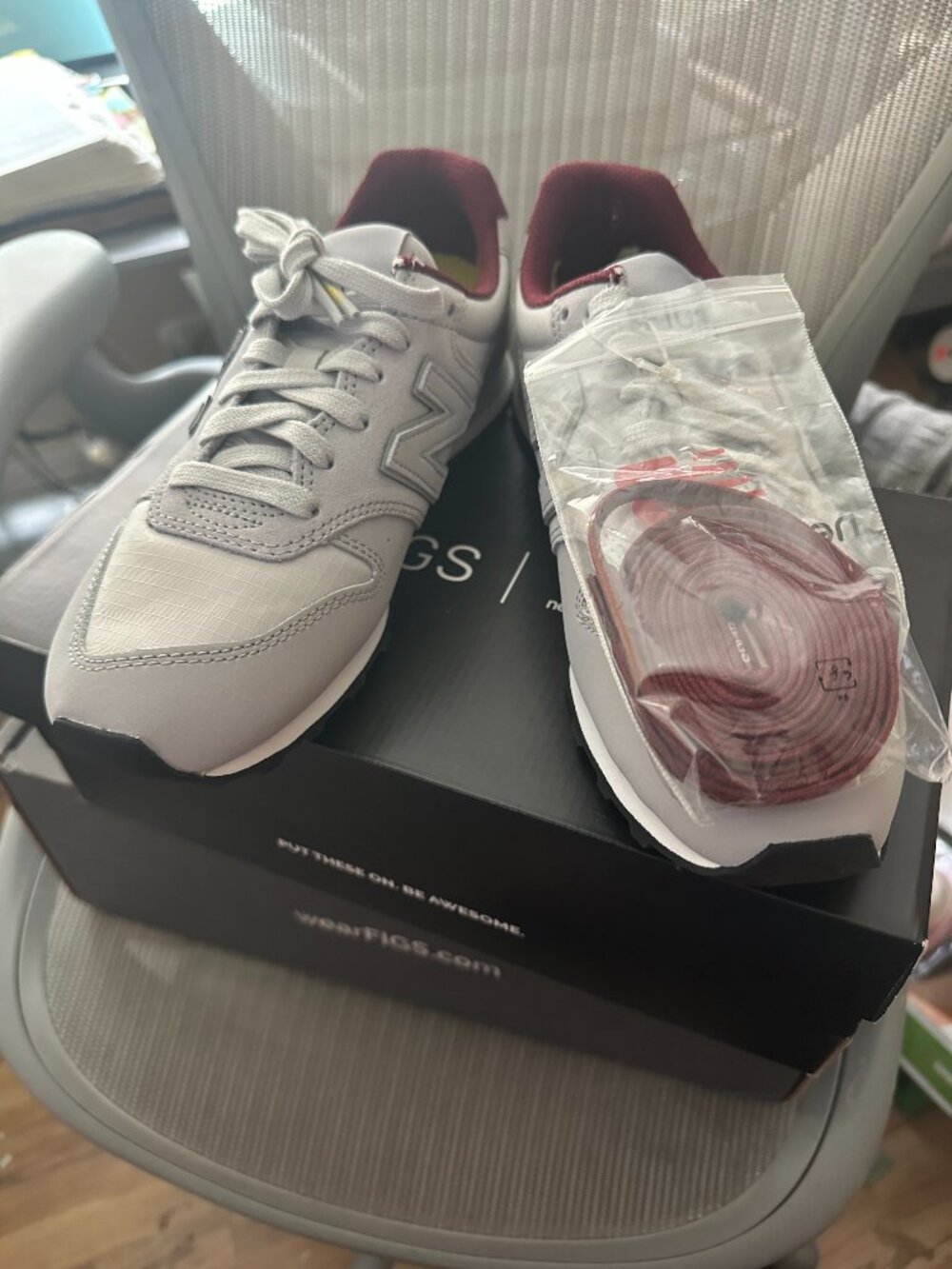 Women's FIGS x New Balance 996 shoes in a grey and maroon,  Brand New, Size 8.5